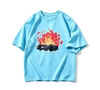 Camiseta Holgada Manga Corta, Gato atigrado Naranja ¿Y - Azul Celeste 3XL