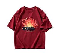 Camiseta Holgada Manga Corta, Gato atigrado Naranja ¿Y qué? - Rojo XL