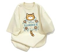 Camiseta Holgada Manga Corta Gato Naranja Nadador - Albaricoque - 3XL