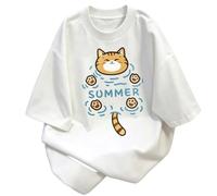 Camiseta Holgada Manga Corta Gato Naranja Nadador - Blanco - S