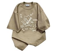 Camiseta Holgada Manga Corta Gato rockero Guitarra - Caqui - M