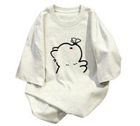 Camiseta Holgada Manga Corta Gato y Mariposa - Avena - S