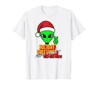 Camiseta Holiday Greetings from Planet Ho Ho Ho Alien Peace Camiseta gráfica económica, Hombre, Blanco, M