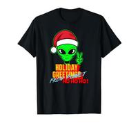 Camiseta Holiday Greetings from Planet Ho Ho Ho Alien Peace Camiseta gráfica económica, Hombre, Negro, M