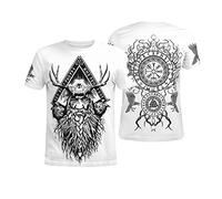 Camiseta Hombre 3D Vikingo Odin Tattoo, Mitología Nórdica Cuervo Runa Brújula Impreso Top, Manga Corta Secado Rápido Malla Transpirable Valhalla en Verano,Crow,7XL