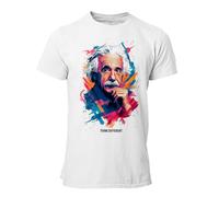 Camiseta Hombre Albert Einstein - Think Different (FR/ES, Letras, S, Regular, Regular, Blanco)
