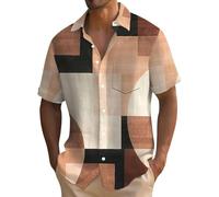 Camiseta Hombre Camisa Hawaiana Hombre Poliéster Verano Playa Casual Cómoda Estampada b-Oro Rosa S
