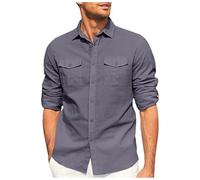 Camiseta Hombre Camisa Lino Hombre Camisas Casual para Corte Recto Atrapado Camiseta Personalizable Camisas Estilo Casual Sin Planchado Para Verano, Gris oscuro, XXL
