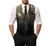 Camiseta Hombre - Chaleco De Traje De Lentejuelas Gradientes 2025 Chaleco De Barman Performant Básico Clásico, dorado, XXL