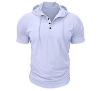 Camiseta Hombre con Capucha Manga Corta Polo Camisa Casual Color sólido Slim fit Cuello Redondo Botones Moda Original Deportivos Fitness Gym T-Shirt Camisa Slim Fit Fiesta Basic Tops tee 2025