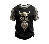 Camiseta Hombre con Estampado Abstracto de Animales Suelta y Casual Impresión 3D Cuello Redondo Camiseta Manga Corta Wikinga Impresión 3D Del Mito Nórdico Martillo de Thor Fenrir Lobo Tatuaje