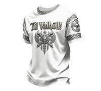 Camiseta Hombre con Estampado Abstracto de Animales Suelta y Casual Impresión 3D Cuello Redondo Camiseta Manga Corta Wikinga Impresión 3D Del Mito Nórdico Martillo de Thor Fenrir Lobo Tatuaje