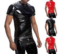 Camiseta Hombre Cuero Sintético Brillo Mojado Manga Corta Atractiva Fiesta Salida Nocturna