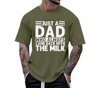 Camiseta Hombre Día del Padre Just a Dad Who Always Came Back with The Milk, Camiseta Divertida Manga Corta Casual