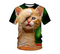 Camiseta Hombre Gato Estampado Digital 3D Cuello Redondo Manga Corta,Nosotros Somos,Metro