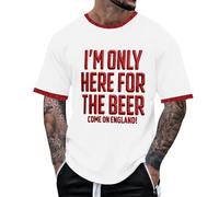 Camiseta Hombre Humor Impreso I'm Only Here for The Beer Come on England!, Camisetas de Manga Corta Hombre Inglaterra para Soportar Partido Fútbol, Camiseta de Foot, Camiseta Oversize de Deporte, #01