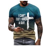 Camiseta Hombre Impresión Religiosa Mensaje Textual Cuello Redondo Manga Corta Estilo Casual Cómodo, azul celeste, 3XL