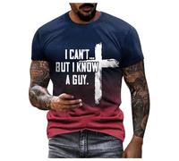 Camiseta Hombre Impresión Religiosa Mensaje Textual Cuello Redondo Manga Corta Estilo Casual Cómodo, Azul oscuro., XXL