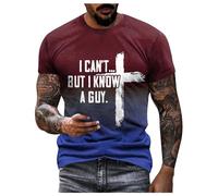 Camiseta Hombre Impresión Religiosa Mensaje Textual Cuello Redondo Manga Corta Estilo Casual Cómodo, vino., 3XL