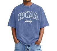 Camiseta Hombre Lavada Letras Ciudad Italia Camiseta Manga Corta Hombre Estampado Gráfico Urbano Clásico Cuello Redondo Diario Informal Transpirable Suave Moderna Recuerdo Casual