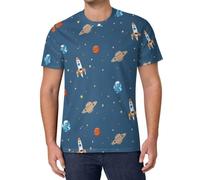 Camiseta Hombre Malla 3D Gráfico Cohetes Planetas Manga Corta