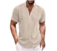 Camiseta Hombre Manga Corta Polo Lino Algodón Camisa Color sólido Casual Cuello en V Botones Moda Deportivos Tshirt Ligero Transpirable Camisa Fiesta Basic Tops tee 2025