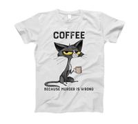 Camiseta Hombre Manga Corta Regular Crew Neck T-Shirt Café Porque Asesinar Está Mal Gato Negro Meme Divertido De Cafeína Duradero tee De Manga Corta para Verano Moderna Gimnasio M