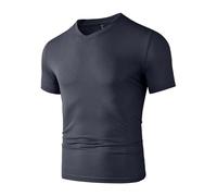 Camiseta Hombre Men's Casual Short Sleeved Bone Flower Solid Color V-Neck T-Shirt Fashion Breathable Comfortable Summer Versatile Top(Gray,XL)