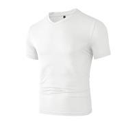 Camiseta Hombre Men's Casual Short Sleeved Bone Flower Solid Color V-Neck T-Shirt Fashion Breathable Comfortable Summer Versatile Top(White,2XL)
