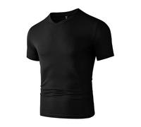 Camiseta Hombre Men's Casual Short Sleeved Bone Flower Solid Color V-Neck T-Shirt Fashion Breathable Comfortable Summer Versatile Top(Black,4XL)
