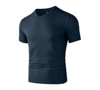 Camiseta Hombre Men's Casual Short Sleeved Bone Flower Solid Color V-Neck T-Shirt Fashion Breathable Comfortable Summer Versatile Top(Dark Blue,4XL)