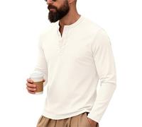 Camiseta Hombre Men's Long Sleeve Henley Shirts Spring Autumn Daily Casual Solid Color Pullover Tops Mens Fashion T Shirt(White,XXL)
