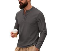 Camiseta Hombre Men's Long Sleeve Henley Shirts Spring Autumn Daily Casual Solid Color Pullover Tops Mens Fashion T Shirt(Dark Grey,L)