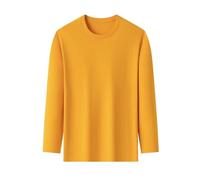 Camiseta Hombre Men's Solid Color Round Neck Long Sleeve T-Shirt Cotton Summer Comfortable Breathable Casual Top In (Yellow,L)