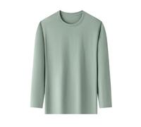 Camiseta Hombre Men's Solid Color Round Neck Long Sleeve T-Shirt Cotton Summer Comfortable Breathable Casual Top In (Bean Green,XL)