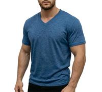 Camiseta Hombre Men's Solid Color V-Neck Short Sleeve T-Shirt Slim Fit Casual Summer Elastic Cotton tee(Blue,XXXL)
