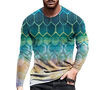 Camiseta Hombre Oversize,Blusa Camiseta Estampada Cuello De Hombre Tops Casuales Blusa De Hombre De Manga Larga Redonda GeoméTrica 3D