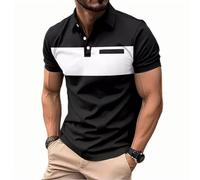 Camiseta Hombre Polo Manga Corta Camisa Verano Patchwork Cuello en V Botones Oficina Negocios Moda Original Casual Deportivos Golf Tshirt Slim Fit Basic Tops tee 2025