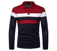Camiseta Hombre Slim Fit Solapa Juego Color Polo Shirt Hombre Primavera Otoño Moda Básica Camiseta Hombre Clásico Casual All-Match Manga Larga Shirt Hombre
