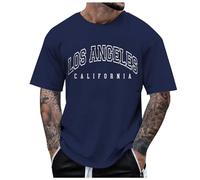 Camiseta Hombre Verano Casual Letra Los Ángeles Impreso Cuello Redondo Manga Corta Top California, azul marino, S
