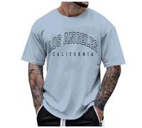 Camiseta Hombre Verano Casual Letra Los Ángeles Impreso Cuello Redondo Manga Corta Top California, azul, S
