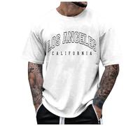 Camiseta Hombre Verano Casual Letra Los Ángeles Impreso Cuello Redondo Manga Corta Top California, blanco, S