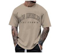 Camiseta Hombre Verano Casual Letra Los Ángeles Impreso Cuello Redondo Manga Corta Top California, caqui, S
