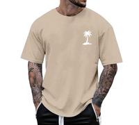 Camiseta Hombre Verano Playa Árbol Coco Impreso Blusa Manga Corta Cuello O Tops Camiseta Casual Gráfico Tropical, caqui, XL