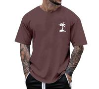 Camiseta Hombre Verano Playa Pequeño Árbol Gráfico Blusa Manga Corta Cuello O Tops Camiseta Casual Impresión Tropical, marrón, XXL