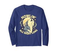 Camiseta Howlin Long Wolf Lover Night Animal Manga Larga