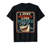 Camiseta I Just Really Like Sharks Camiseta gráfica económica, Hombre, Negro, M