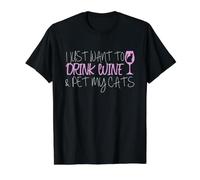 Camiseta I Just Want To Drink Wine and Pet My Cats Camiseta gráfica económica, Hombre, Negro, S