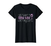Camiseta I Just Want To Drink Wine and Pet My Cats Camiseta gráfica económica, Mujer, Negro, XS