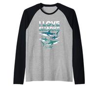 Camiseta I Love Sharks Ocean Marine Life Camiseta Manga Raglan